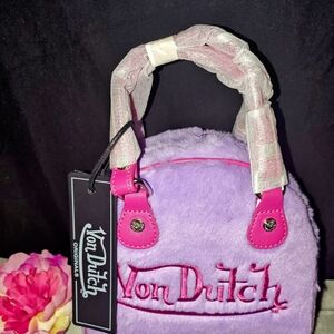 Von Dutch Purple and Pink Furry Bowling Bag